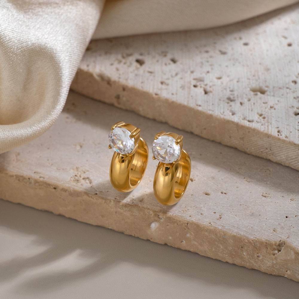 Stainless Steel Waterproof Gold Color Zircon Women's Ear Cuffs Picture4