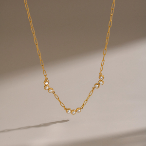 Stainless Steel Waterproof Gold Color  Zircon Women's Chain Necklaces h5 Picture3