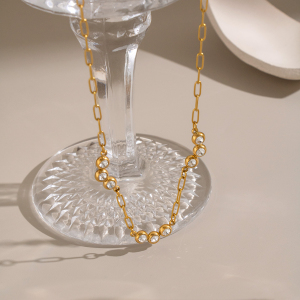 Stainless Steel Waterproof Gold Color  Zircon Women's Chain Necklaces h5 Picture4