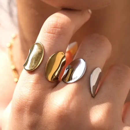 Simple Series Daily Irregular Shape Stainless Steel Waterproof   Gold Color  Minimalist Rings