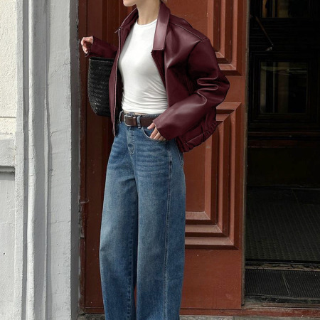 Retro Solid Color Regular Versatile Stylish Biker‑Style Jackets & Coats 2