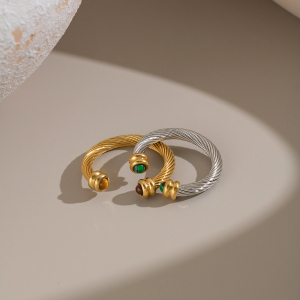Stainless Steel Waterproof Gold Color Natural Stone Rings h5 Picture4