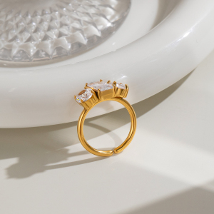 Geometric Shape Zircon Stainless Steel Waterproof Gold Color Gemstone Rings h5 Picture5