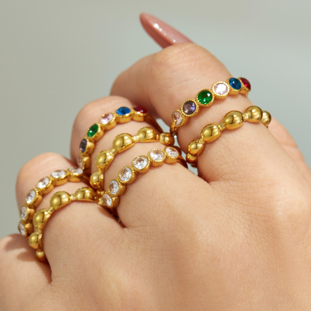 Simple Series Stainless Steel Waterproof Gold Color Zircon Women's Gemstone Rings Picture5