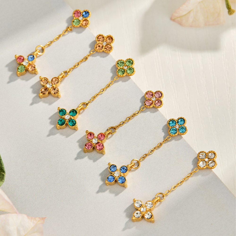 Romantic Series Elegant Flower Stainless Steel Waterproof Gold Color Zircon Women's Dangle Earrings Picture4