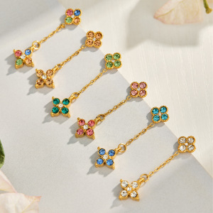 Romantic Series Elegant Flower Stainless Steel Waterproof Gold Color Zircon Women's Dangle Earrings h5 Picture4