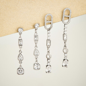 Luxurious Series Geometric Shape Stainless Steel Waterproof Gold Color Zircon Dangle Earrings h5 Picture4