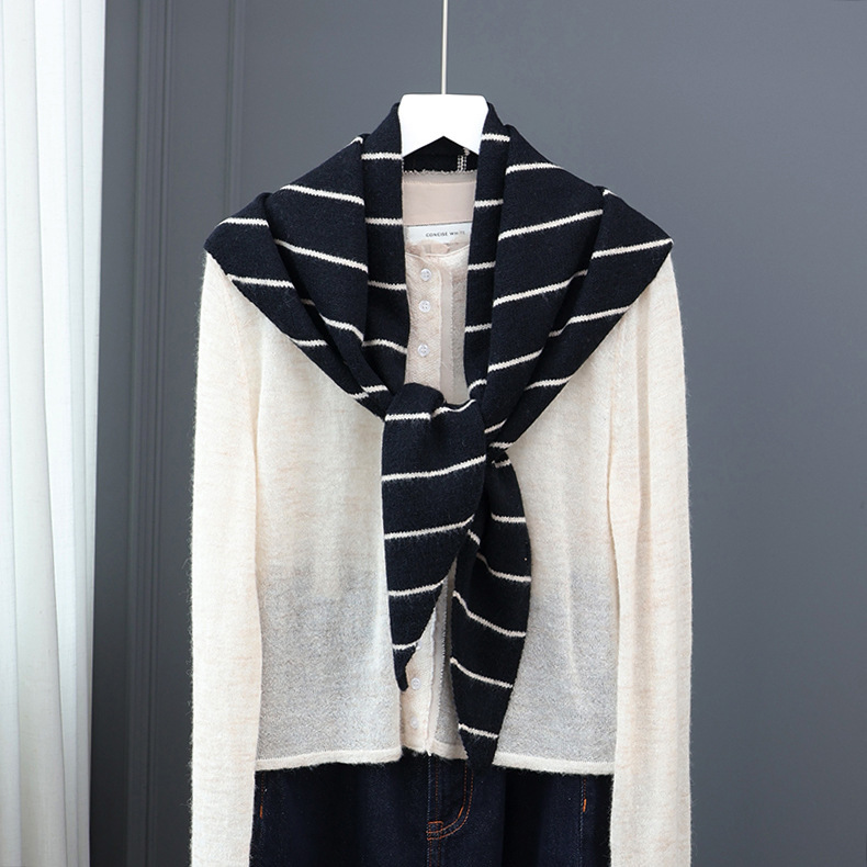Simple Series Daily Solid Color Stripe Wool Polyester Blend Triangular Scarves Picture2