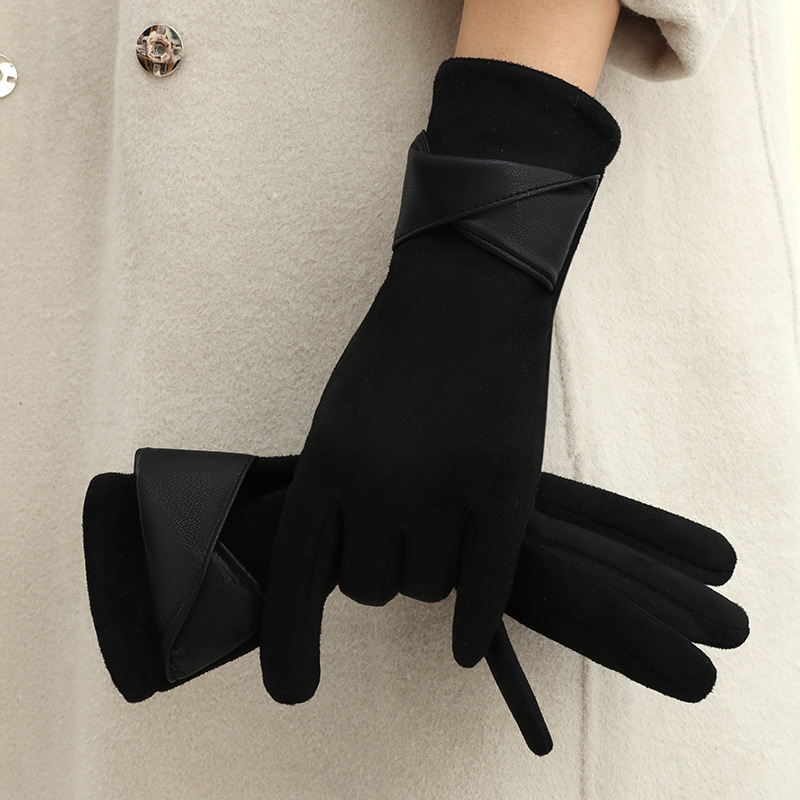 Simple Series Elegant Solid Color Twist Suede Gloves 