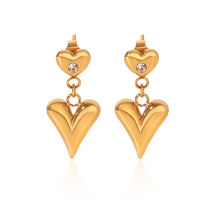 Simple Series Daily Heart Stainless Steel Waterproof   Gold Color  Zircon Women's Stud Earrings h5 