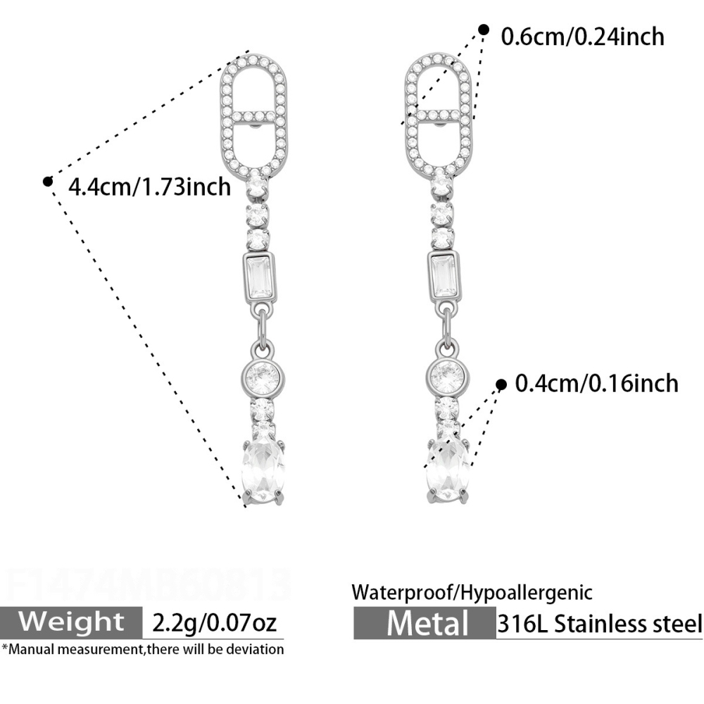 Luxurious Series Geometric Shape Stainless Steel Waterproof Gold Color Zircon Dangle Earrings