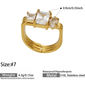Luxurious Series Rectangle Stainless Steel Waterproof Gold Color Zircon Women's Gemstone Rings h5 