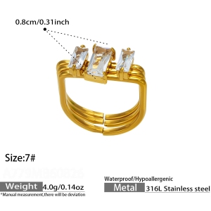 Luxurious Series Rectangle Stainless Steel Waterproof  Gold Color Zircon Women's Gemstone Rings h5 