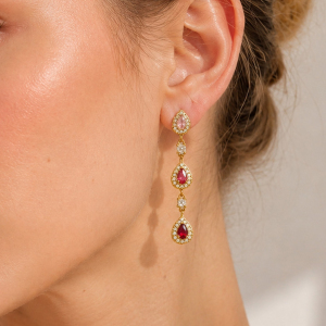 Luxurious Series Droplet Stainless Steel Waterproof Gold Color Zircon Women's Dangle Earrings h5 Picture2