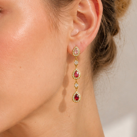 Luxurious Series Droplet Stainless Steel Waterproof Gold Color Zircon Women's Dangle Earrings 2
