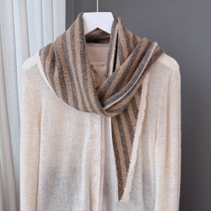 Simple Series Daily Stripe Mixed Color Wool Polyester Blend Triangular Scarves h5 Picture2