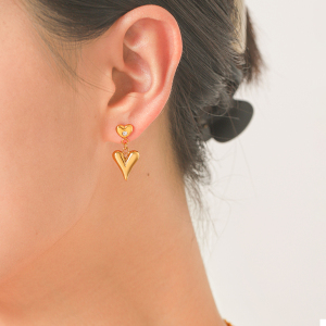 Simple Series Daily Heart Stainless Steel Waterproof   Gold Color  Zircon Women's Stud Earrings h5 Picture4
