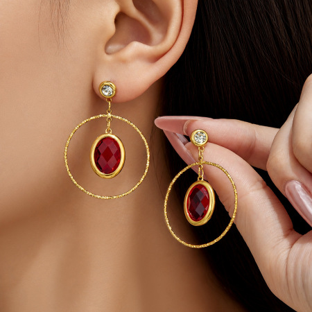 Romantische Serie: Ohrhänger Für Damen Aus Edelstahl, Wasserfest, Goldfarben, Mit Zirkonia In Ellipsenform. 2