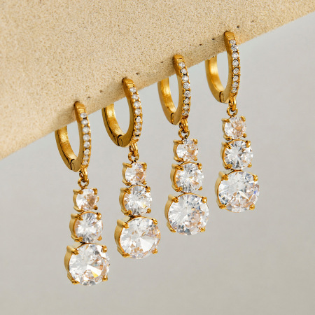 Luxuriöse Edelstahl-Ohrhänger Für Damen, Wasserdicht, Goldfarben, Mit Zirkonia 2