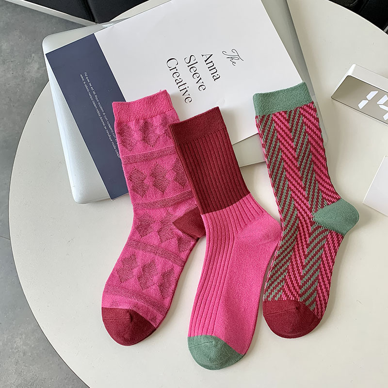 Women's Slight Bounce Casual Stripes Two-Tone Check Color Block Color Clash Mid-Calf Socks h5Picture4