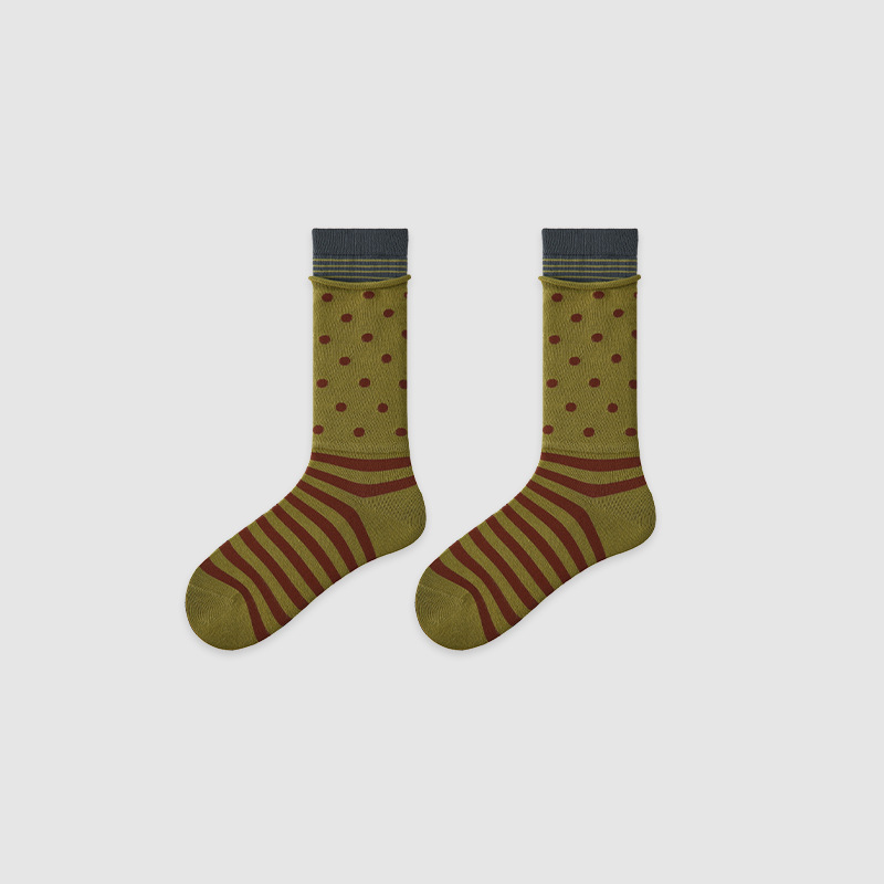 Retro Stripes Polka Dots Color Clash Mid-Calf Socks Picture2