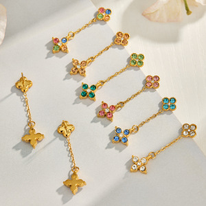 Romantic Series Elegant Flower Stainless Steel Waterproof Gold Color Zircon Women's Dangle Earrings h5 Picture3