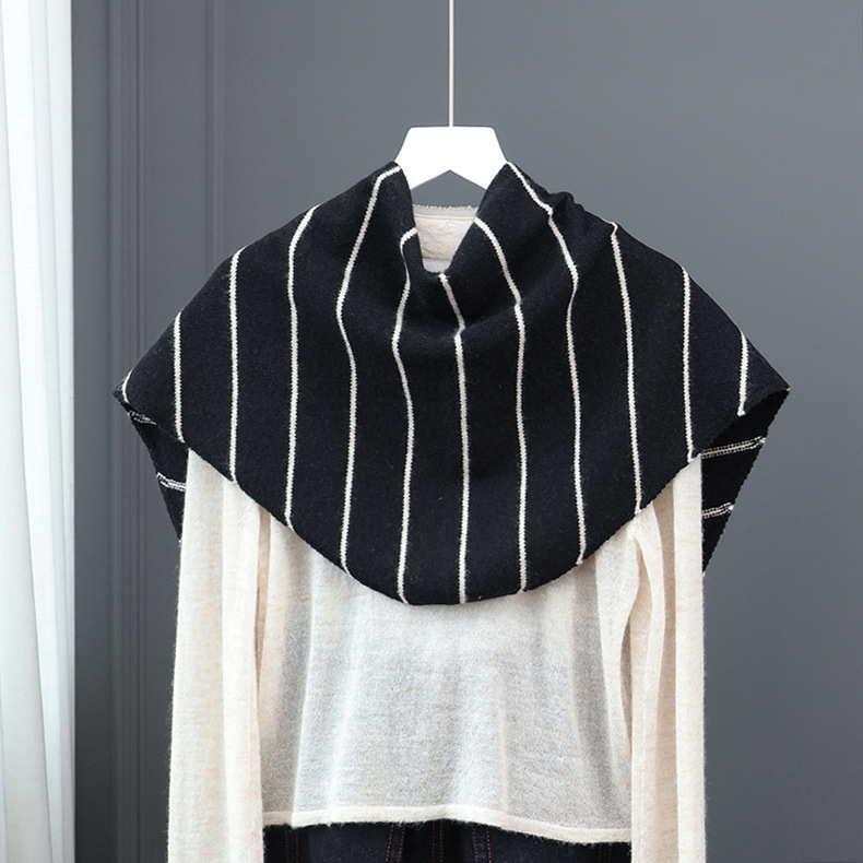 Simple Series Daily Solid Color Stripe Wool Polyester Blend Triangular Scarves Picture4