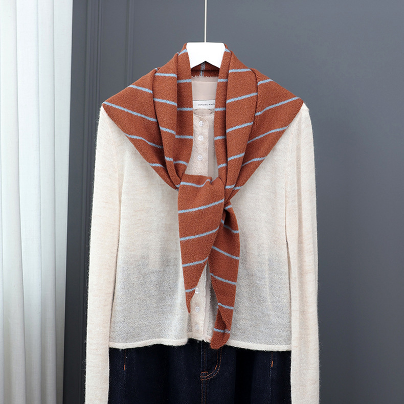 Simple Series Daily Solid Color Stripe Wool Polyester Blend Triangular Scarves Picture3