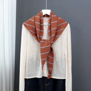 Simple Series Daily Solid Color Stripe Wool Polyester Blend Triangular Scarves h5 Picture3