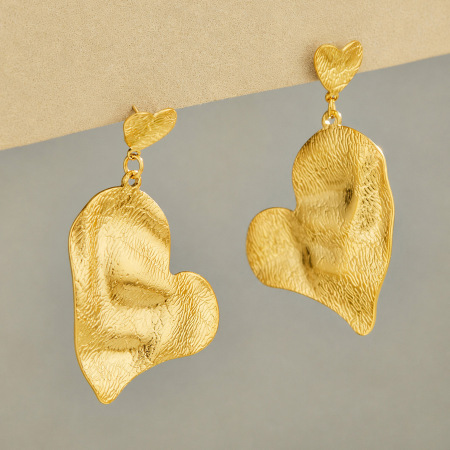 Ohrhänger Für Damen, Aus Edelstahl, Wasserdicht, Goldfarben, Mit Herz- Und Hammermuster 2
