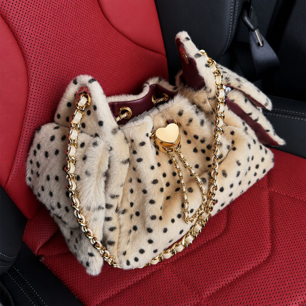 Old Money Style Metal Hardware Leopard Print Imitation Fur Women's Bucket Bag Picture4