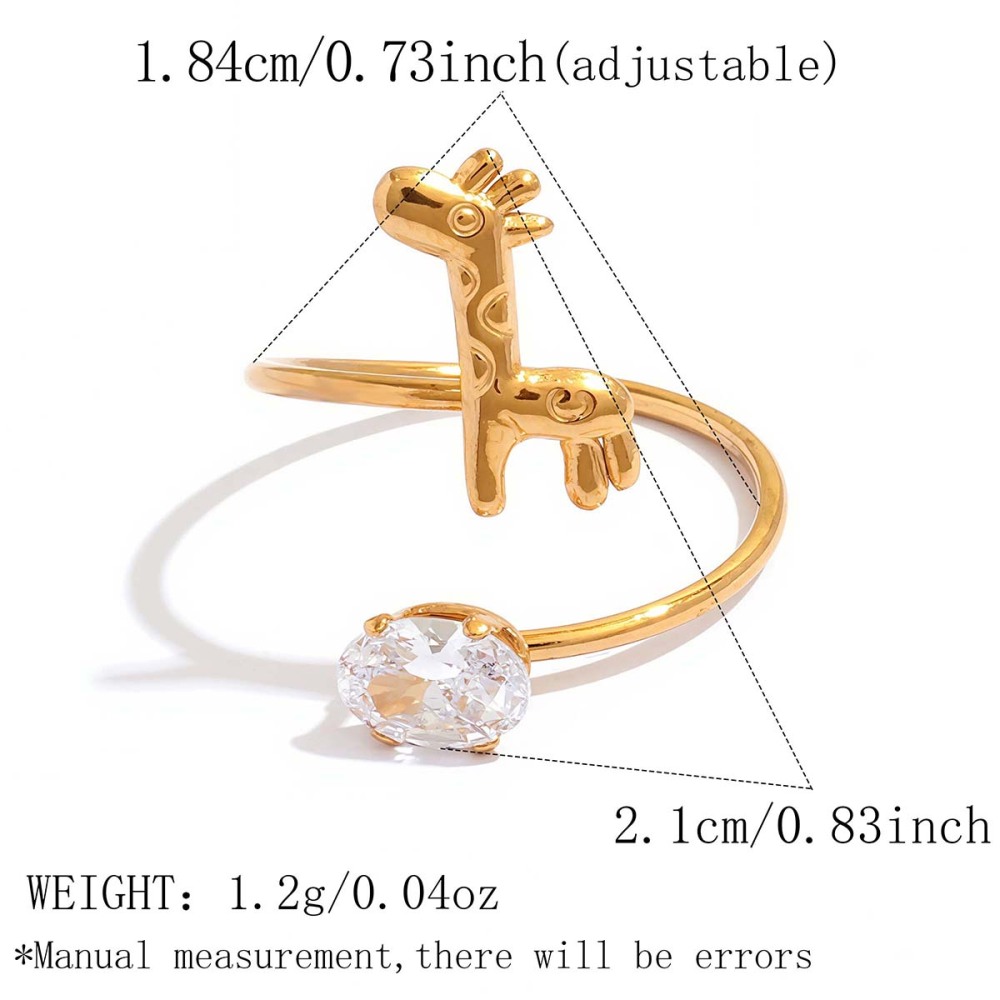 Simple Series Daily Animal Stainless Steel Waterproof Gold Color Zircon Statement Rings