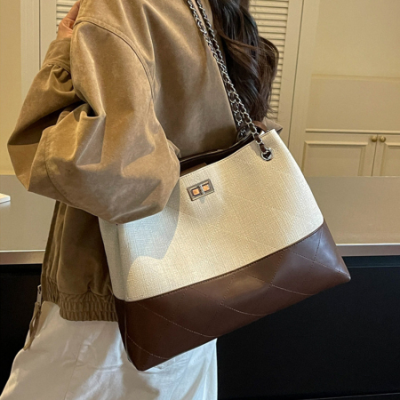 Old Money Style Patchwork Mixed Color Fabric Women's Shoulder Bags 2
