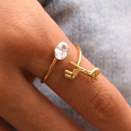 Simple Series Daily Animal Stainless Steel Waterproof Gold Color Zircon Statement Rings 2