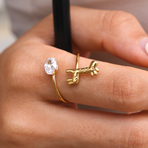 Simple Series Daily Animal Stainless Steel Waterproof Gold Color Zircon Statement Rings h5 Picture3
