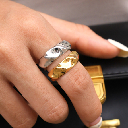 Simple Series Daily Irregular Shape Stainless Steel Waterproof Gold Color Statement Rings 2