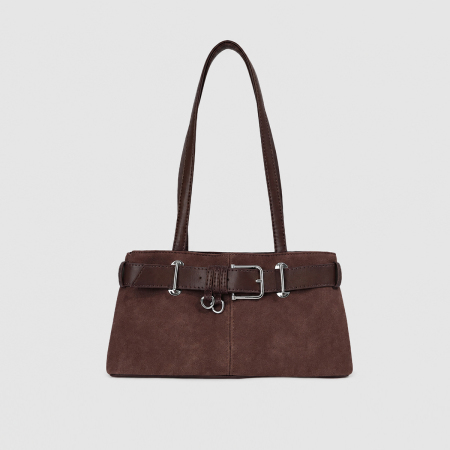 Parisian Chic Style Metal Hardware Solid Color Suede Women's Shoulder Bags