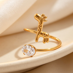 Simple Series Daily Animal Stainless Steel Waterproof Gold Color Zircon Statement Rings h5 Picture4