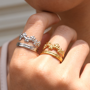 Simple Series Daily Flower Stainless Steel Waterproof Gold Color Statement Rings h5 Picture3
