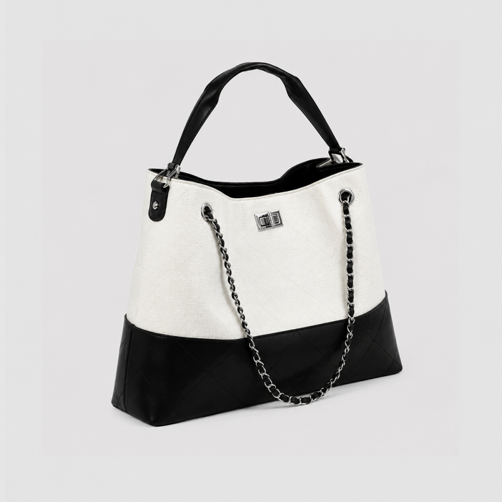 Old Money Style Patchwork Mixed Color Fabric Women's Shoulder Bags Picture3