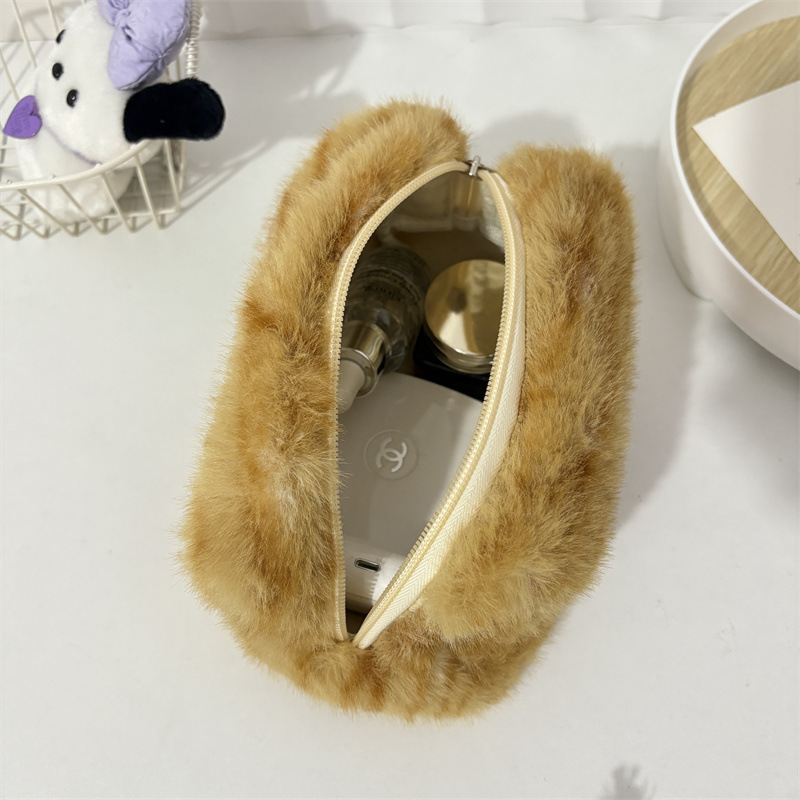 Simple Series Retro Solid Color Leopard Print Imitation Fur Makeup Bags Picture4