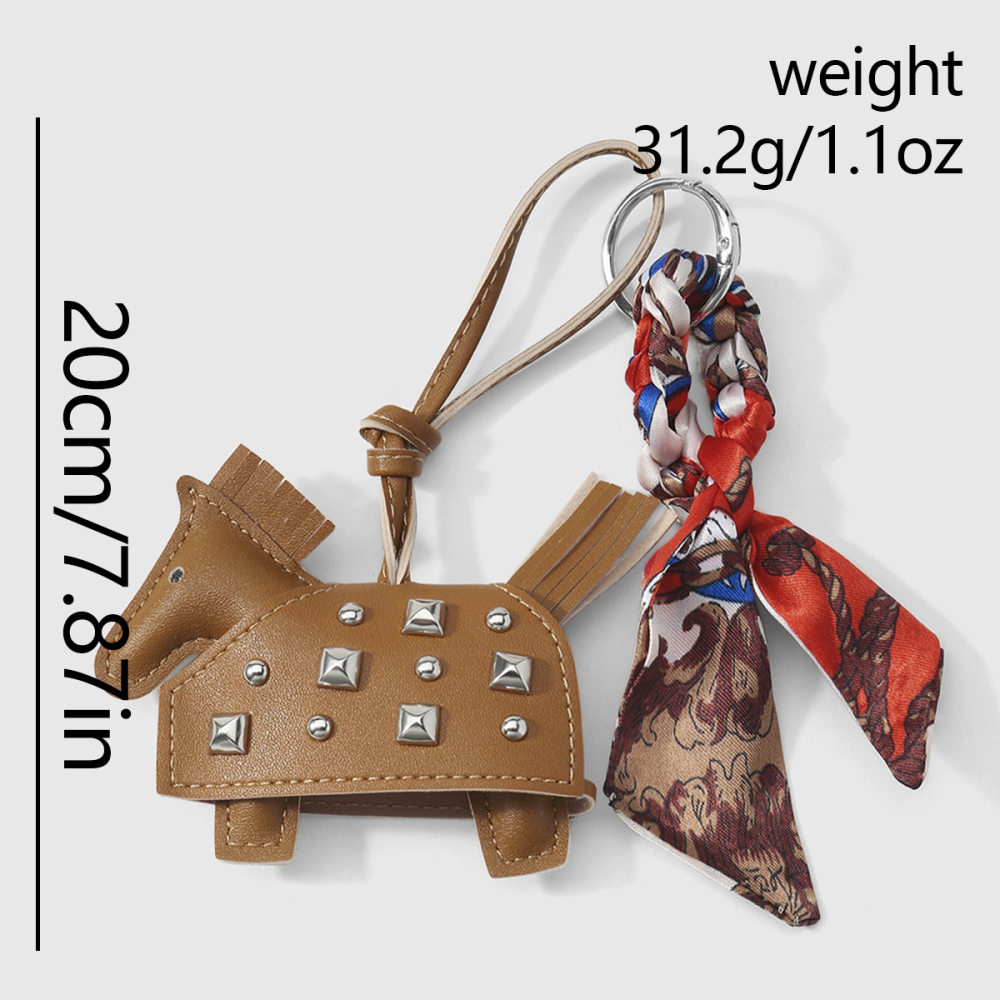 1 Piece Leather Rivet Pony Knotted Silk Scarf Bag Charm h5Picture2