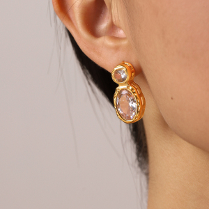 Stainless Steel Waterproof Gold Color Zircon Women's Stud Earrings h5 Picture3