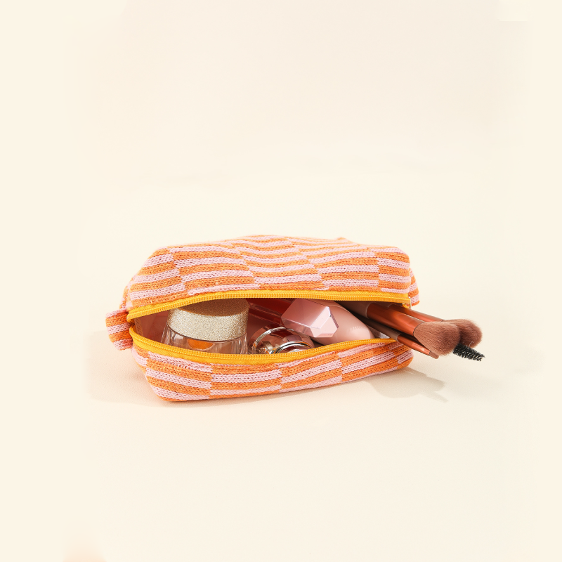 Simple Series Daily Solid Color Plaid Polyester Makeup Bags Picture2