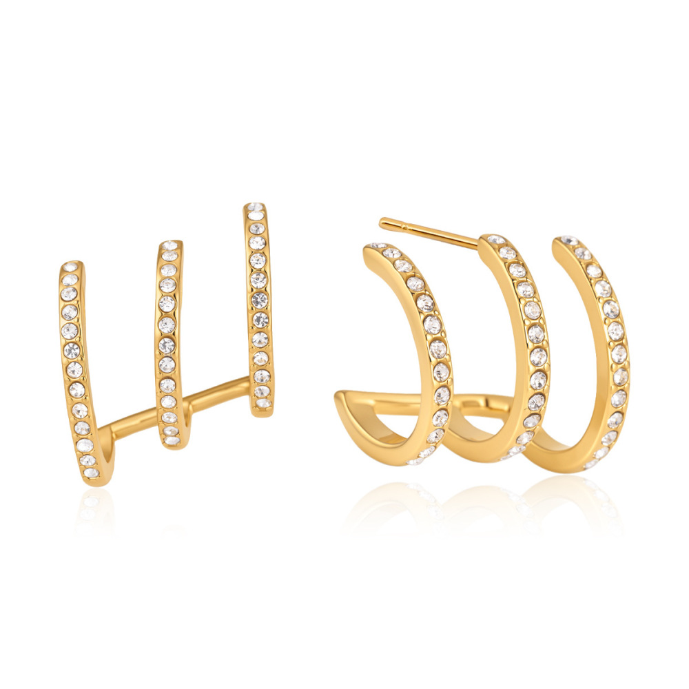 Simple Series Daily Irregular Shape Stainless Steel Waterproof Gold Color Zircon Women's Stud Earrings Picture5