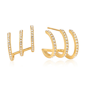 Simple Series Daily Irregular Shape Stainless Steel Waterproof Gold Color Zircon Women's Stud Earrings h5 Picture5