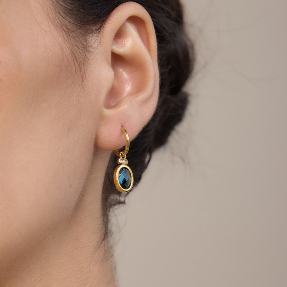Simple Ellipse Shape Stainless Steel Waterproof Gold Color Crystal Women's Drop Earrings h5Picture2