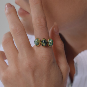 Droplet Ellipse Shape Stainless Steel Waterproof Gold Color Natural Stone Women's Gemstone Rings h5 Picture4