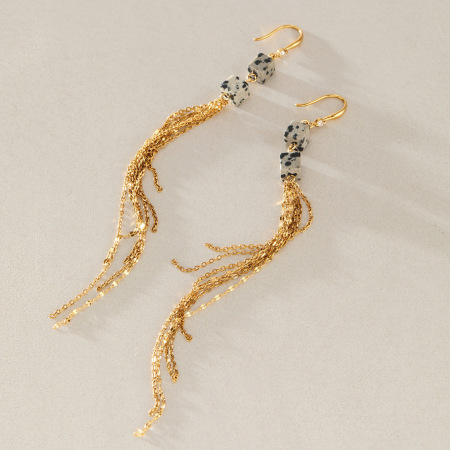 Luxurious Series Retro Tassel Stainless Steel Waterproof Gold Color Women's Dangle Earrings