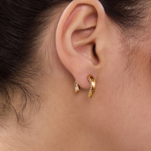 Simple Series Daily Circle Stainless Steel Waterproof   Gold Color  Zircon Women's Stud Earrings h5 Picture2